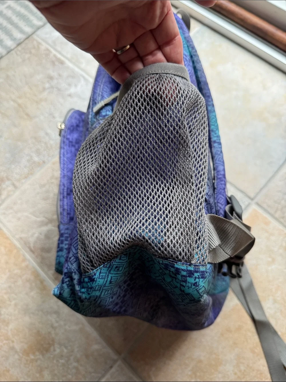 L.L. Bean Purple and Teal Geometric Pattern Backpack